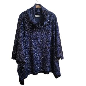 Yana K Sequin Cowl Neck Sweater - Blue Dolman Cape Style SZ M Fits 4-6
